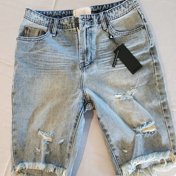 One Teaspoon Light Blue Distressed Jean Shorts - Picture 1 of 5